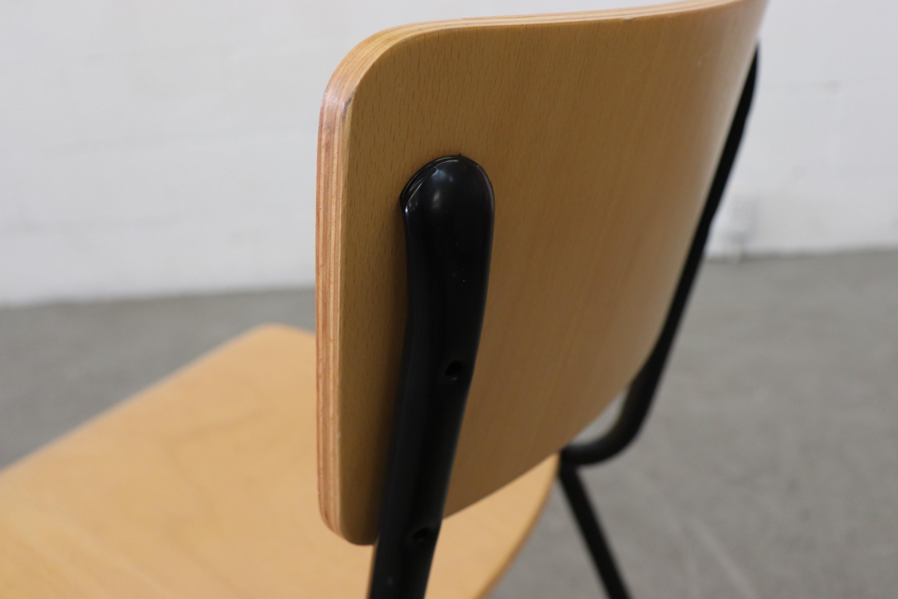 Blonde Plywood Industrial Stacking Chairs with Black Enameled Metal Frame 1