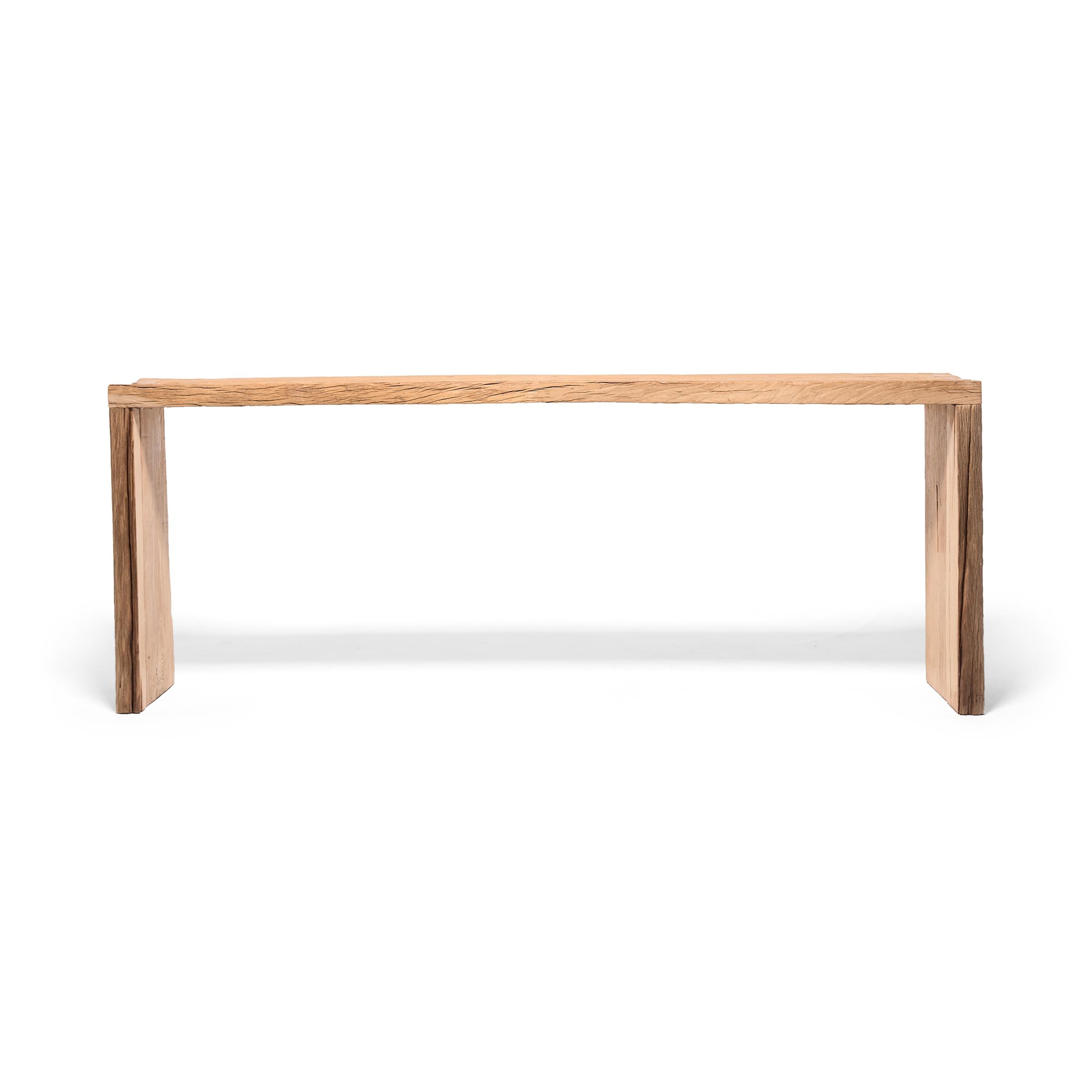 Organic Modern Blonde Reclaimed Elm Waterfall Console Table