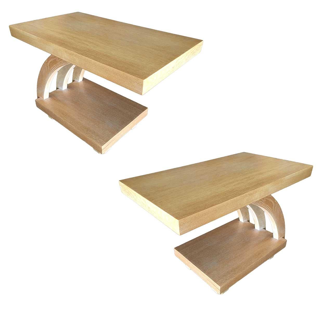 Blonde Streamline Moderne "Wave" Side Table, Pair