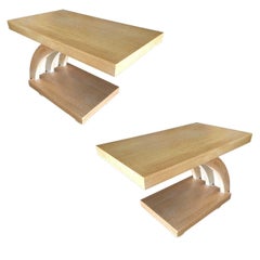 Blonde Streamline Moderne "Wave" Side Table, Pair