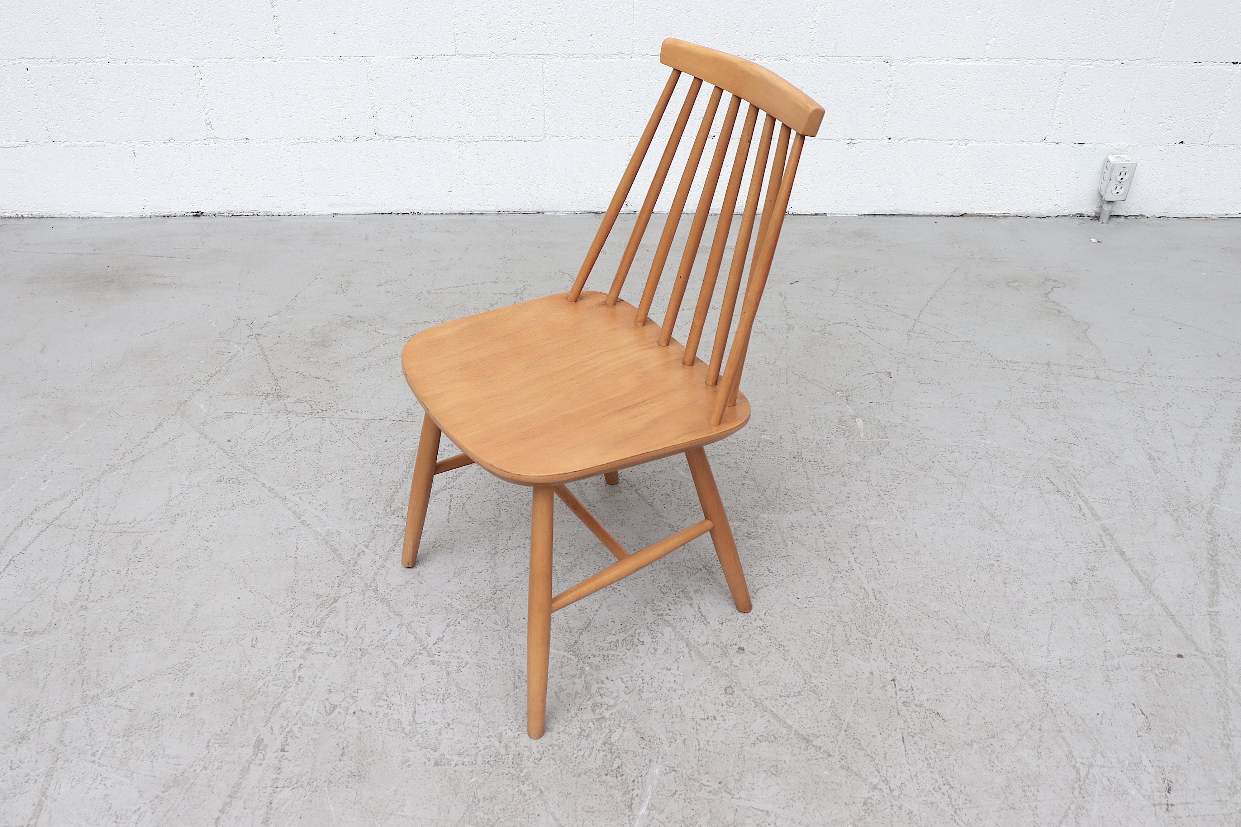 Mid-20th Century Blonde Tapiovara Style Spindle Back Dining Chair