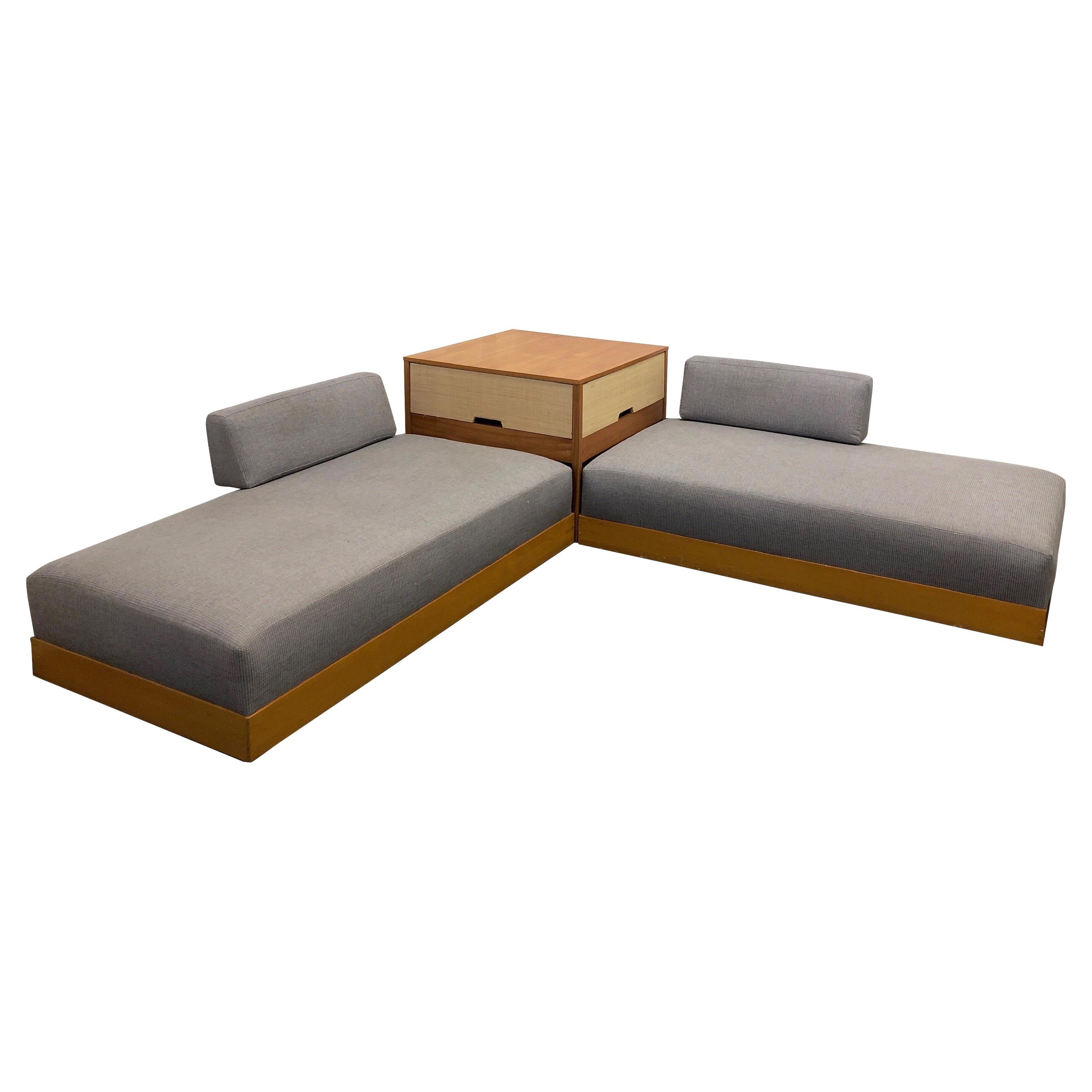 Blonde Wood and Grasscloth Daybeds by Herman Miller