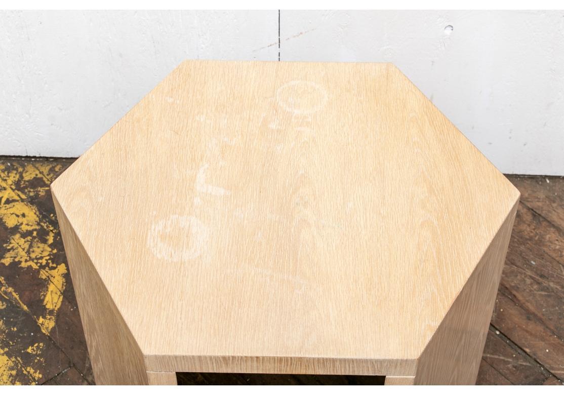 Blonde Wood Hexagonal End Table By Jay Spectre for Restoration In Distressed Condition For Sale In Bridgeport, CT
