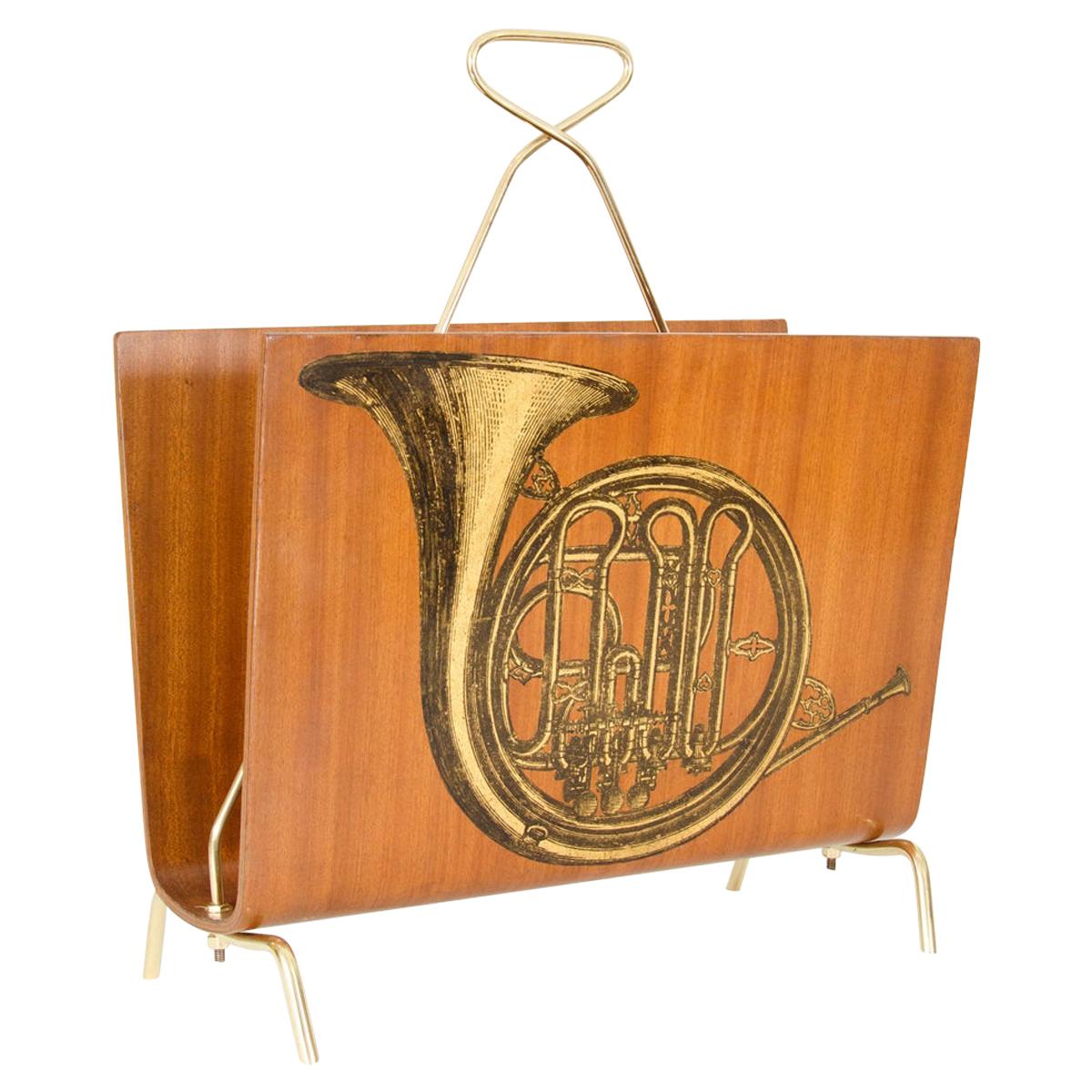 Blonde Wood Magazine Rack with Musical Instrument Design
