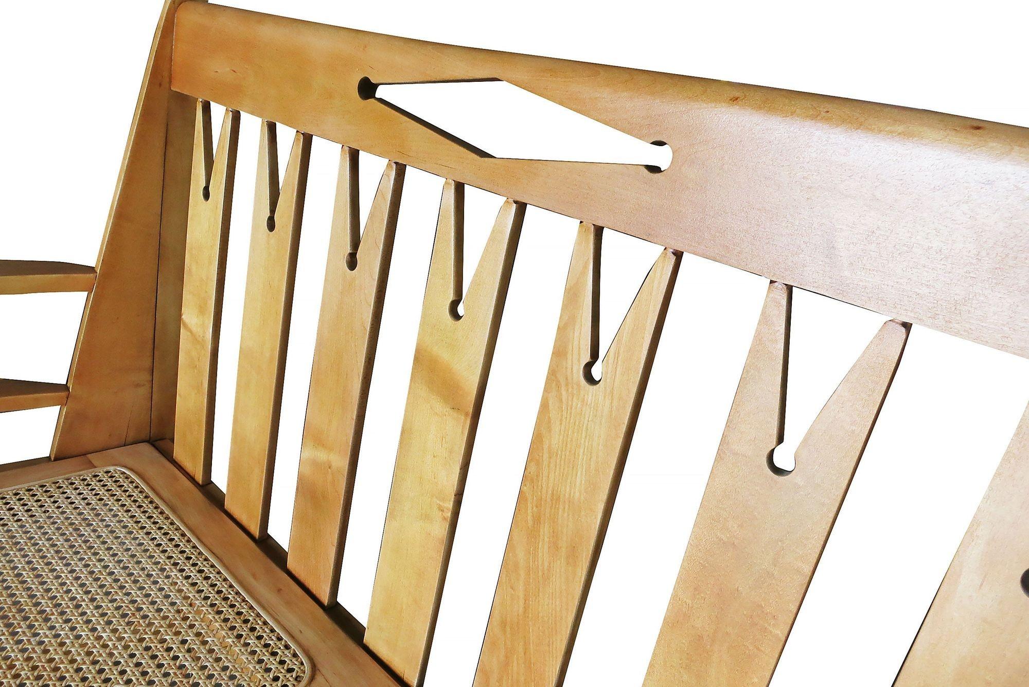 American Blonde Wood Sofa with Clothespin Shaped Accents In The Style of Stickley For Sale