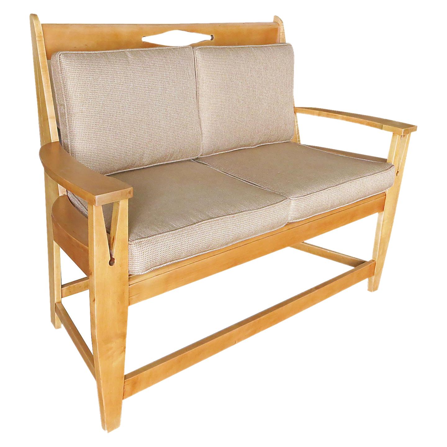 Blonde Wood Sofa with Clothespin Shaped Accents