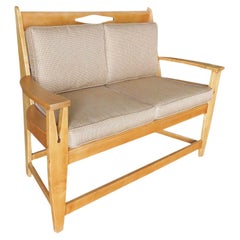 Vintage Blonde Wood Sofa with Clothespin Shaped Accents