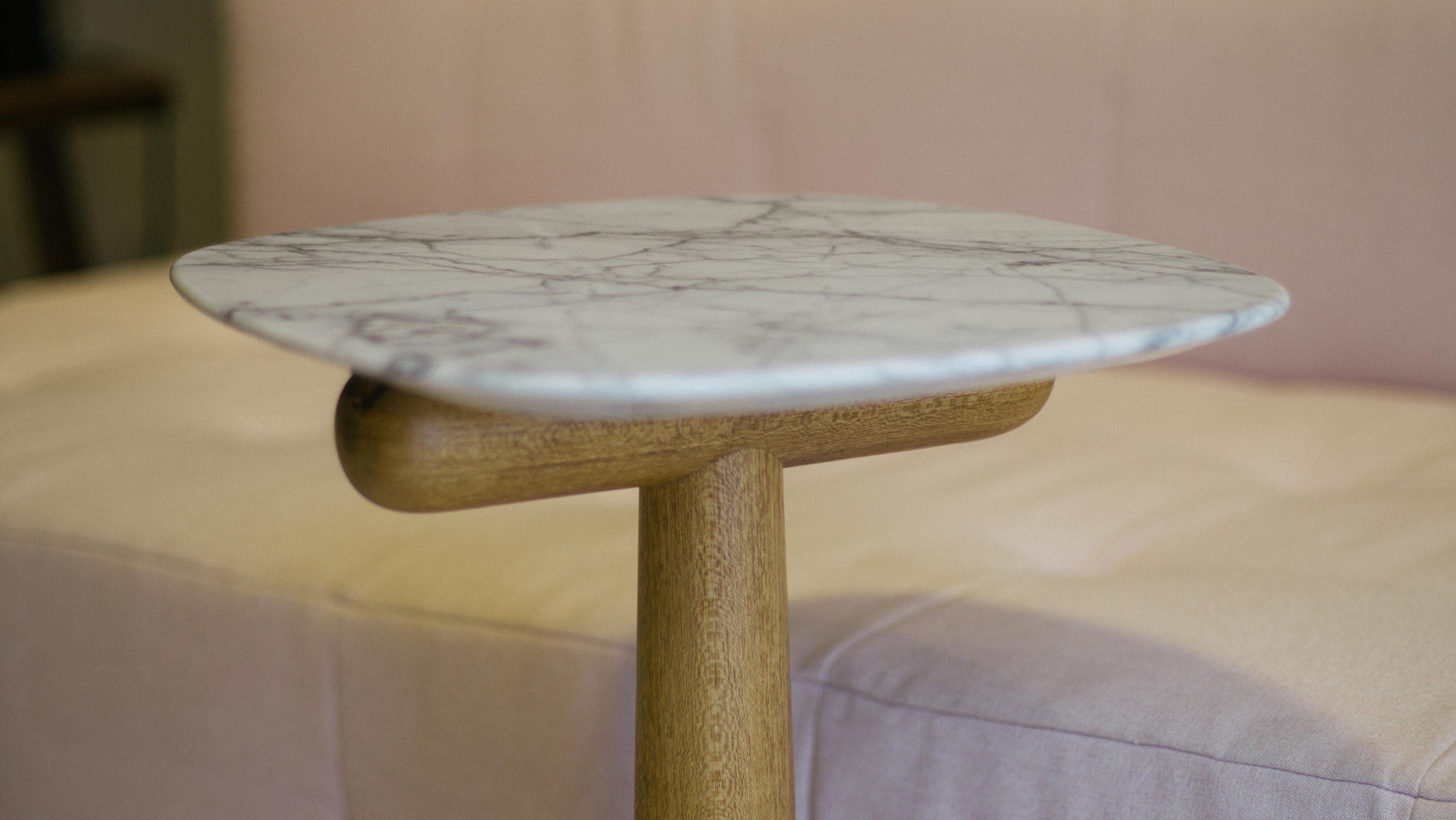 Carrara Marble Blondin Side Table, Brazilian Wood For Sale