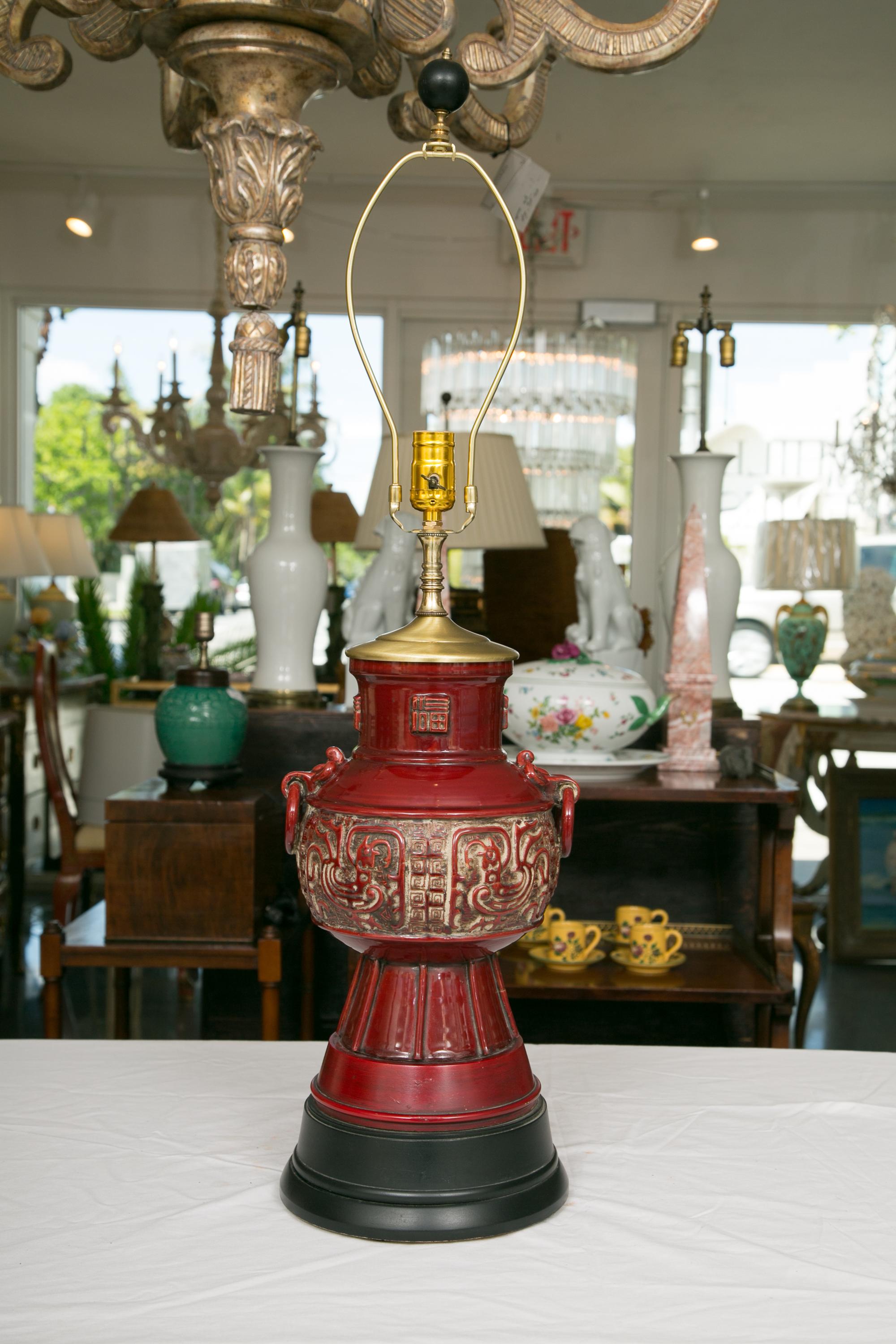 Blood Red Asian Inspired Vessels as Table Lamps 3