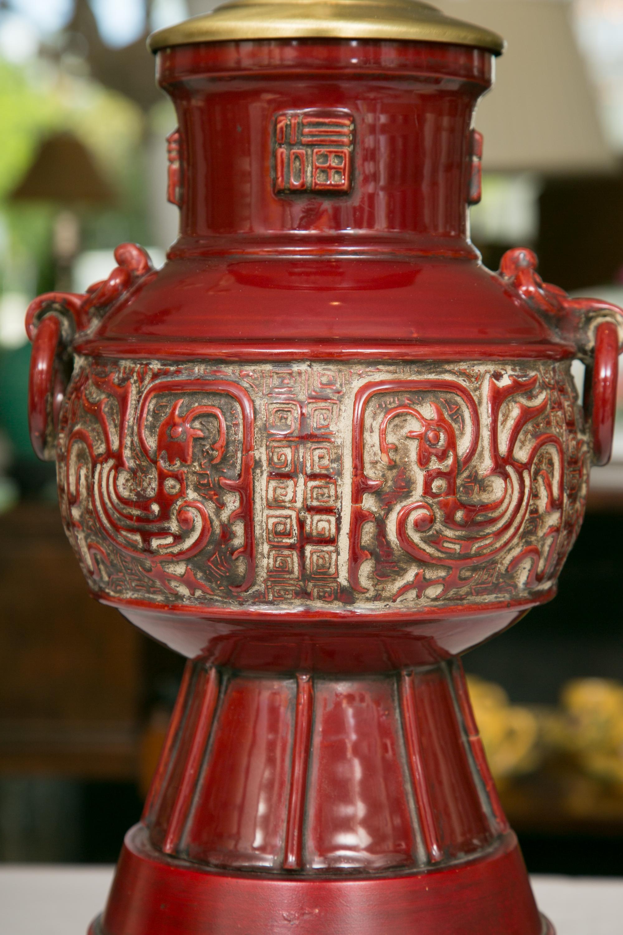 20th Century Blood Red Asian Inspired Vessels as Table Lamps