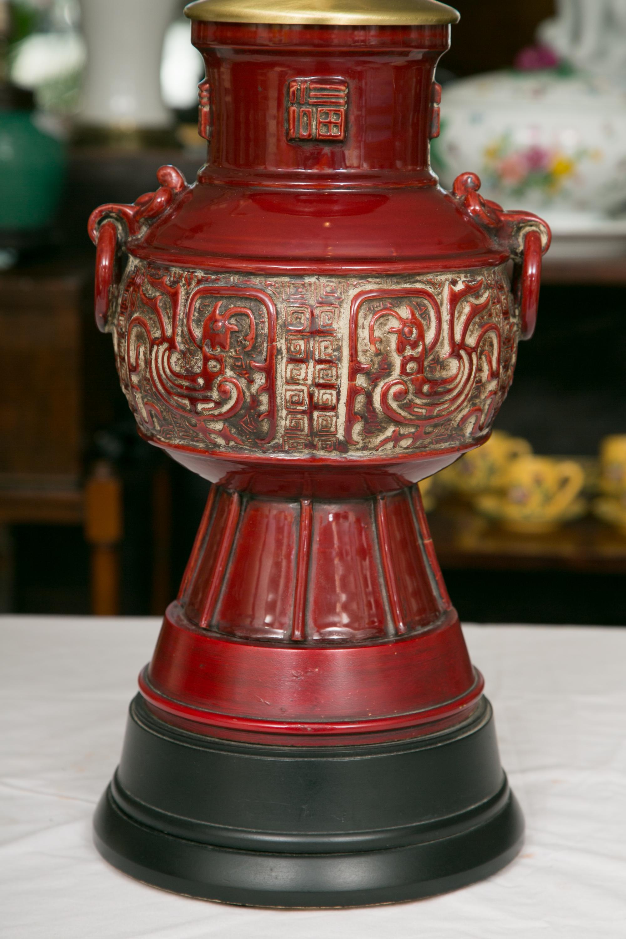 Blood Red Asian Inspired Vessels as Table Lamps 1