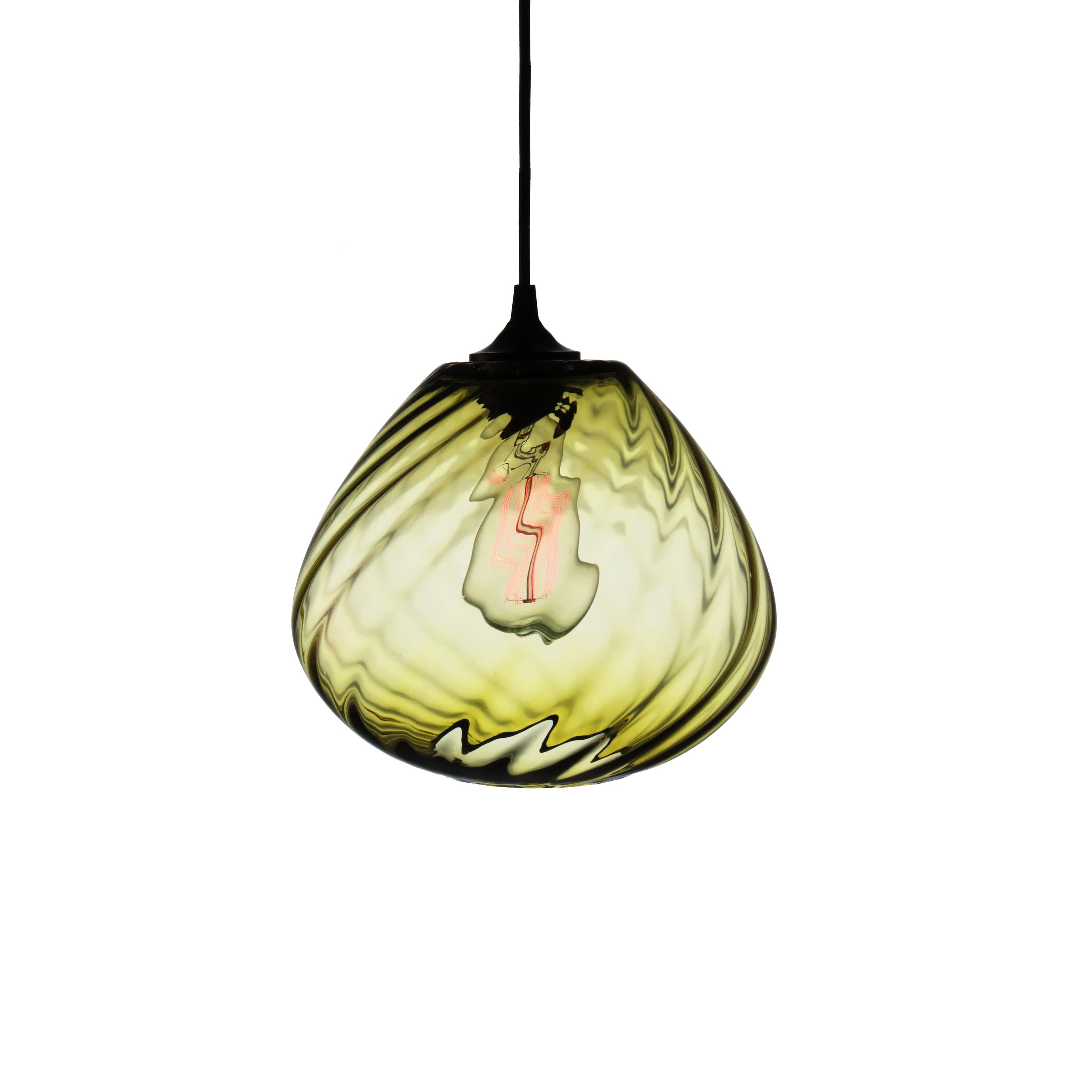 Hand-Crafted Blood-Red Contemporary Hand Blown Optical Pendant Lamp For Sale