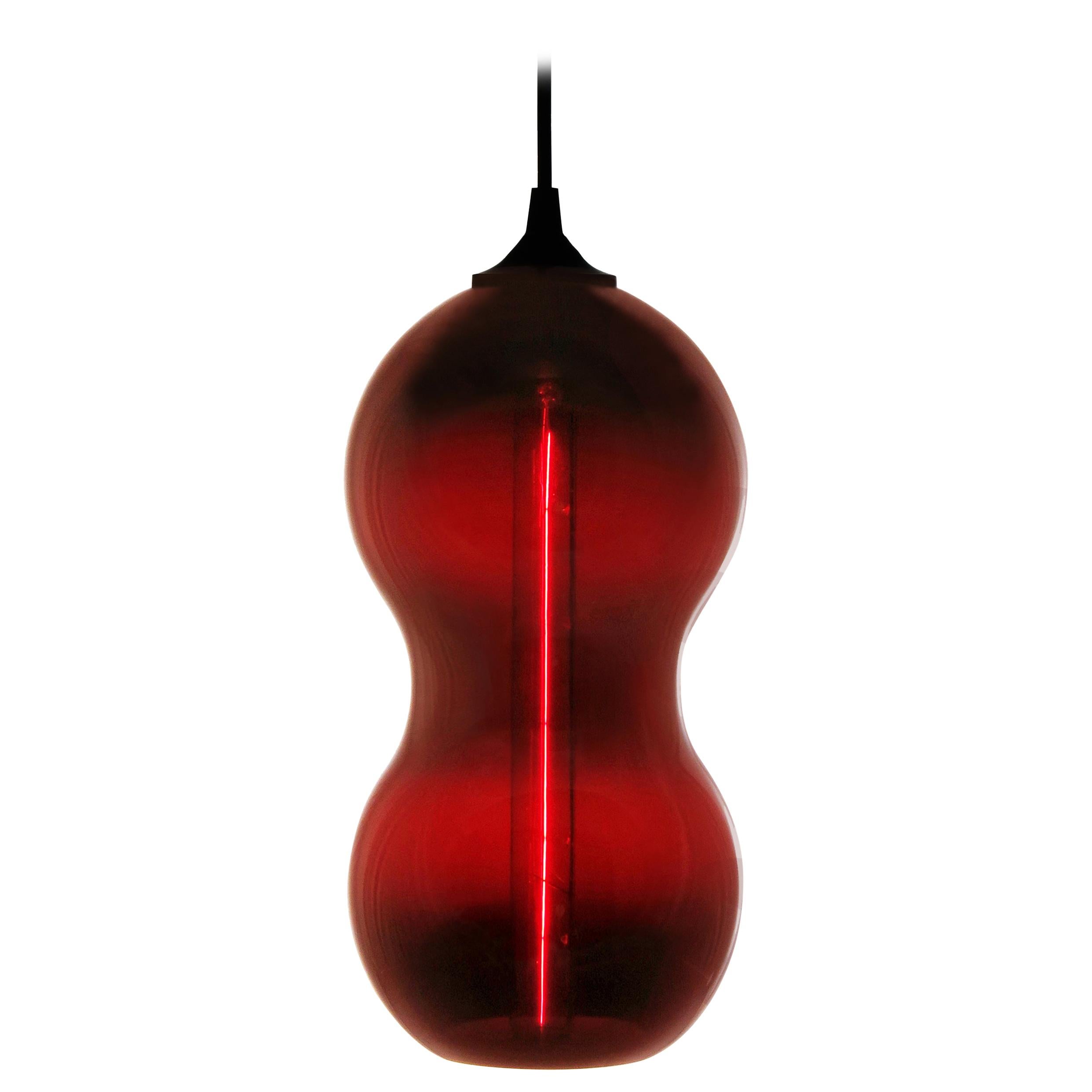 Blood Red Contemporary Organic Archtiectural Hand Blown Pendant Lamp For Sale