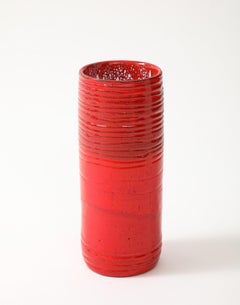 Blood Red Enamel Glaze Ceramic Vase with Striated Decoration, France. c. 1950