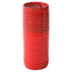 Blood Red Enamel Glaze Ceramic Vase with Striated Decoration, France. c. 1950