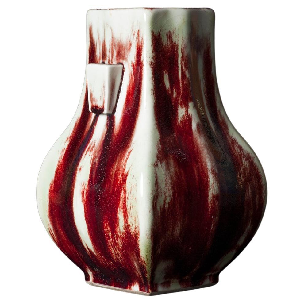 Art Nouveau Blood Red Hu Stoneware Vase by Ernest Chaplet For Sale