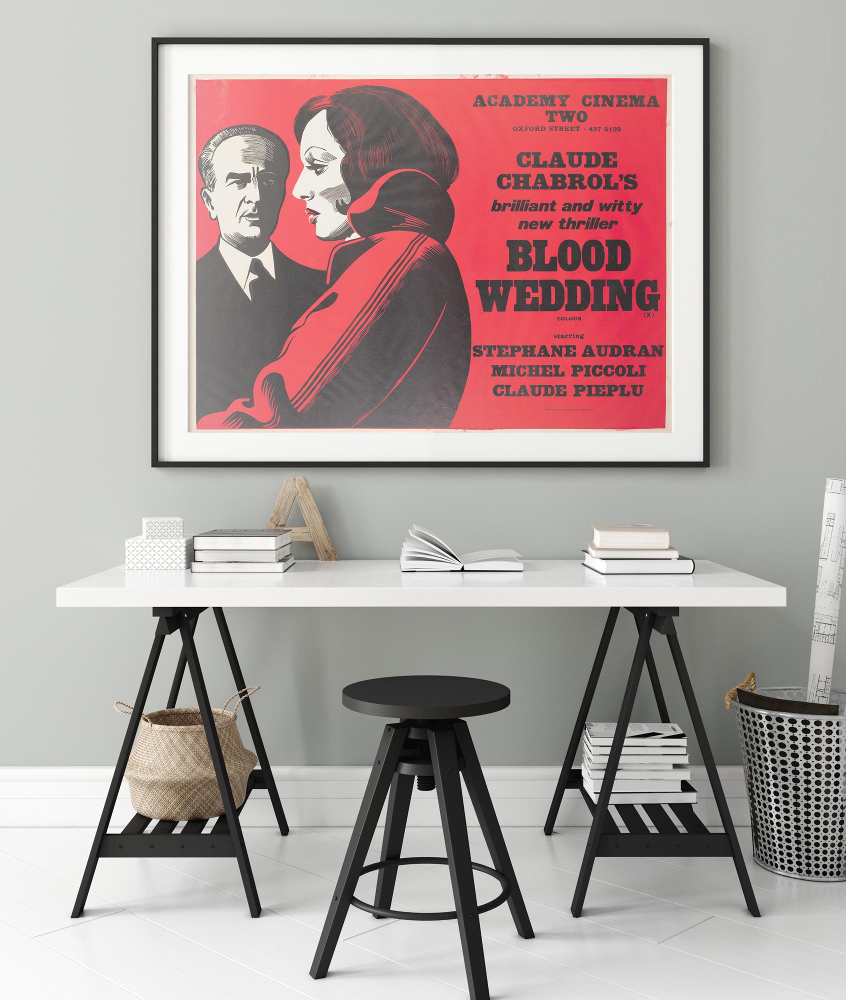 A wonderfully deep, broody and sumptuous blood-red design by Peter Strausfeld features on the Academy Cinema film poster for Claude Chabrol's Les Noces Rouges (Blood Wedding). 

Cologne born Strausfeld came to England in 1938. Whilst interned on