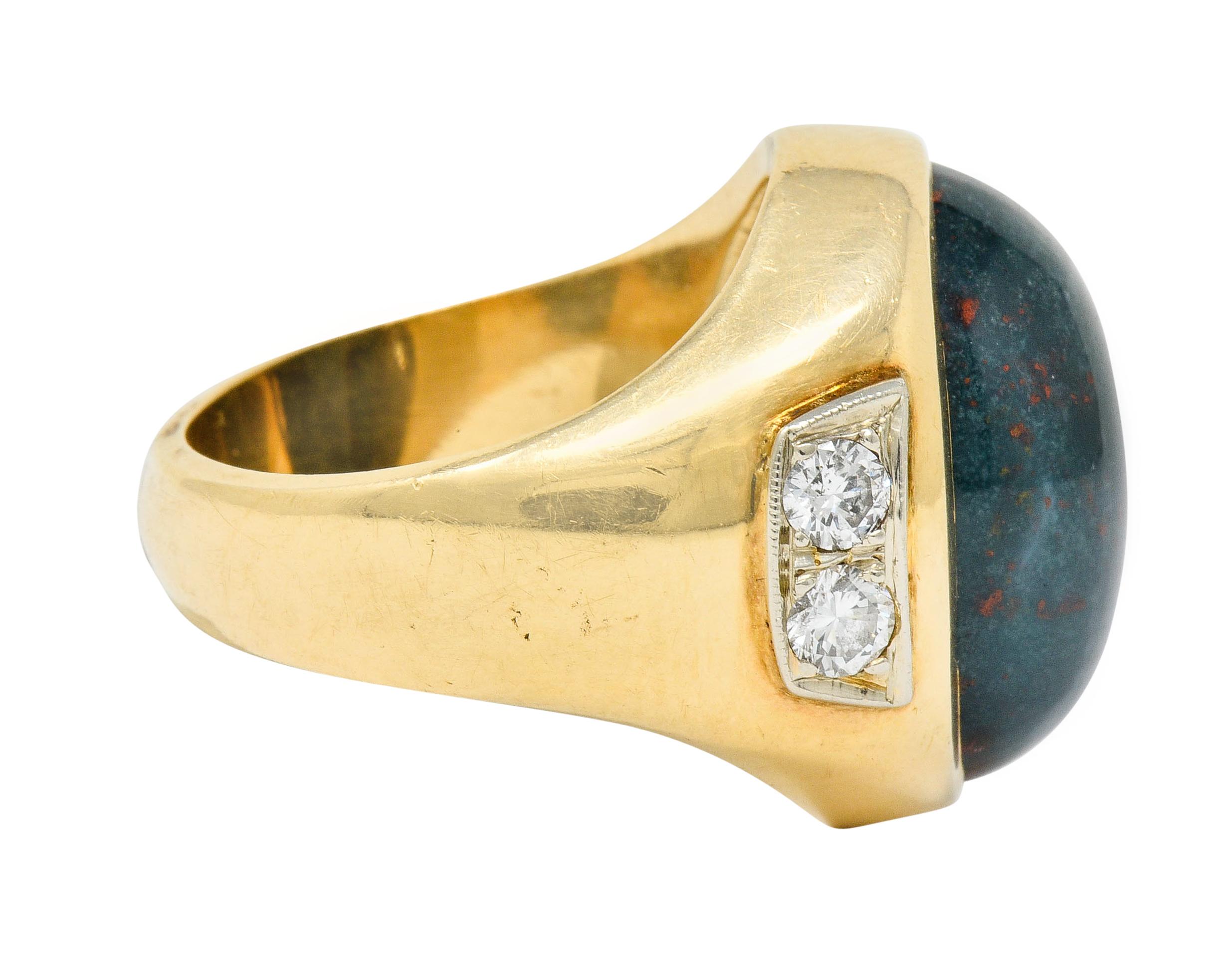 Contemporary Bloodstone Diamond 14 Karat Gold Unisex Ring