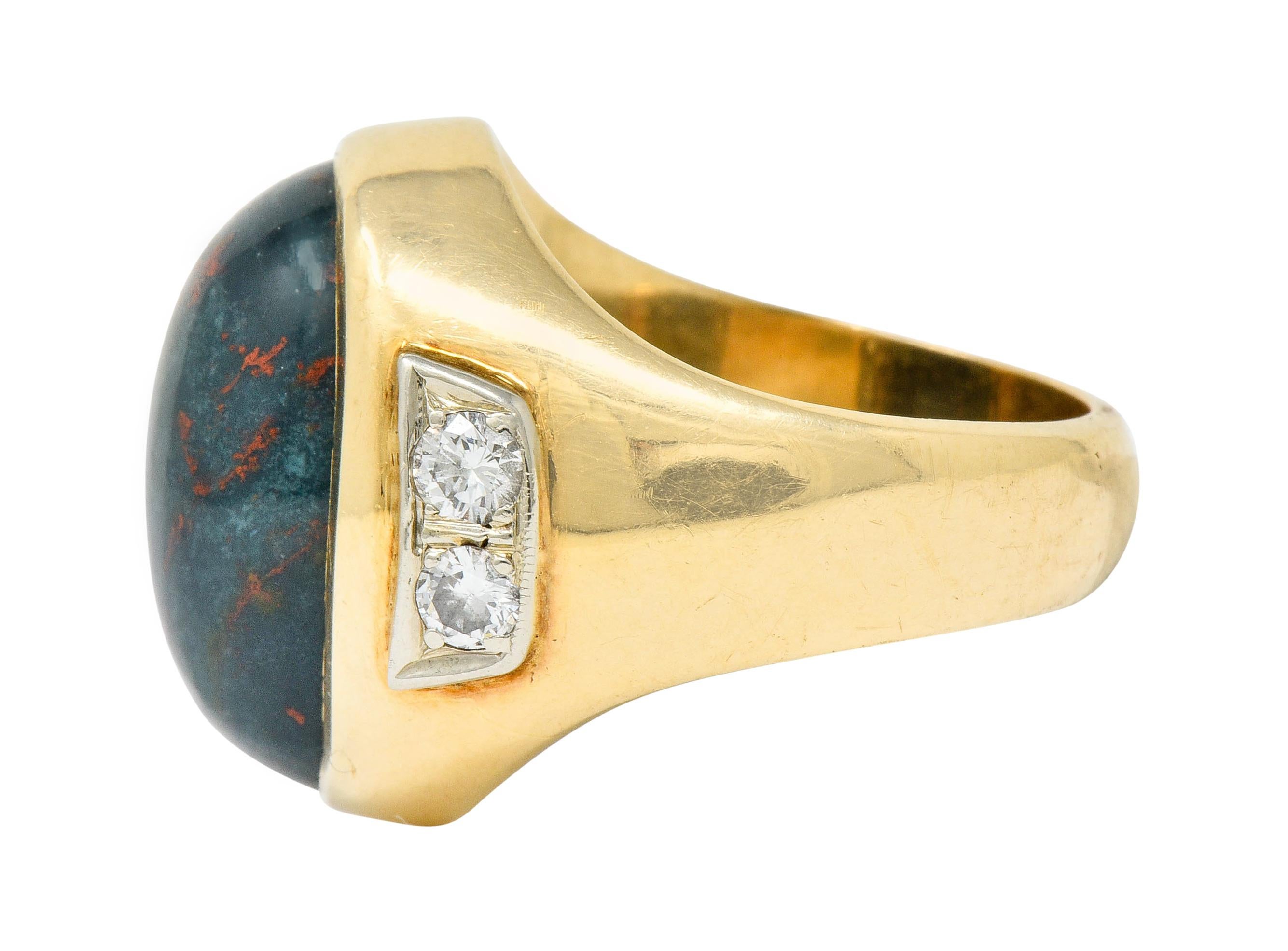 Bloodstone Diamond 14 Karat Gold Unisex Ring 1