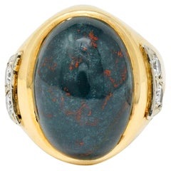 Vintage Bloodstone Diamond 14 Karat Gold Unisex Ring