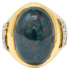 Bloodstone Diamond 14 Karat Gold Unisex Ring