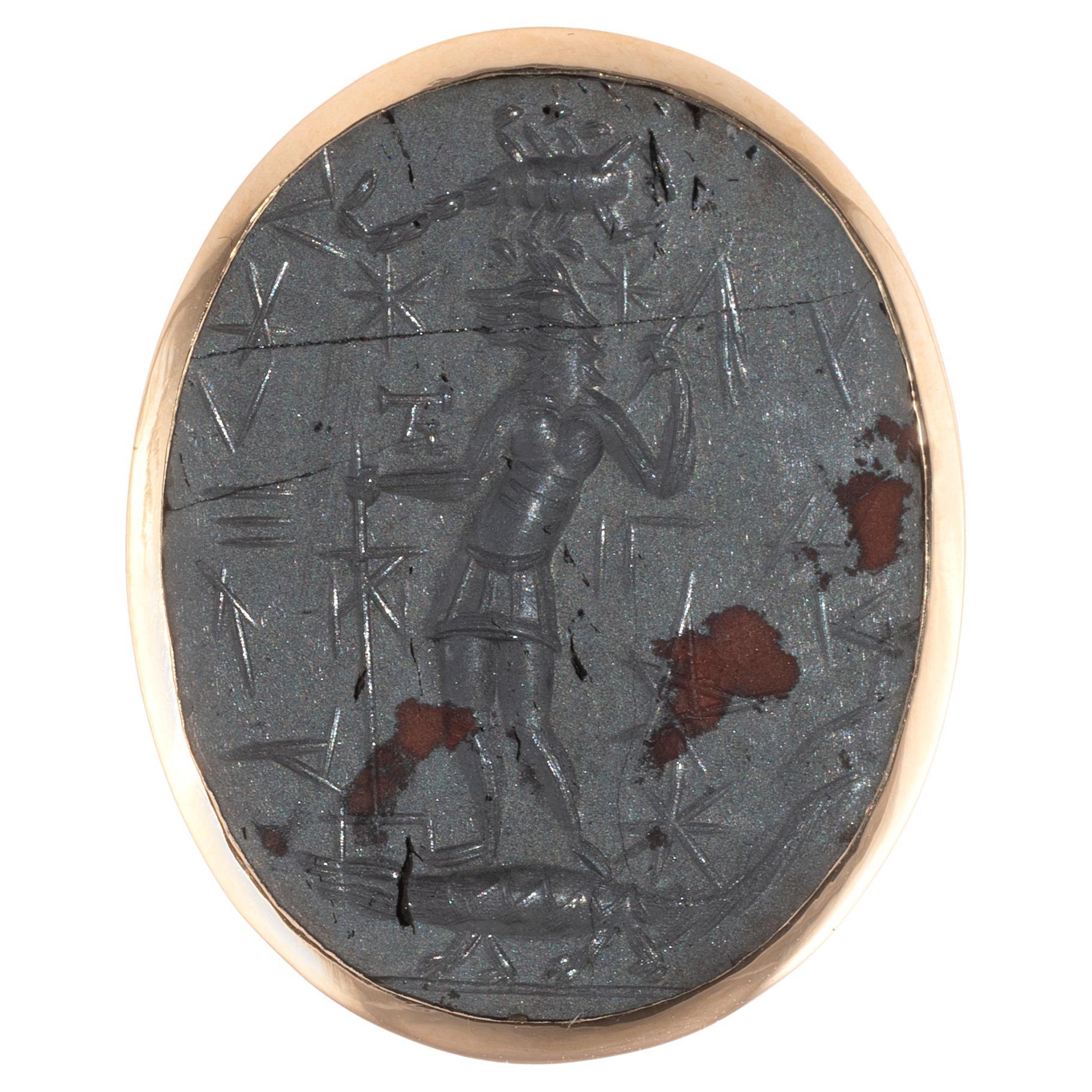 Classical Roman Bloodstone Roman Magical Intaglio Men's Ring of Abraxas 2nd-3rd Century A.D