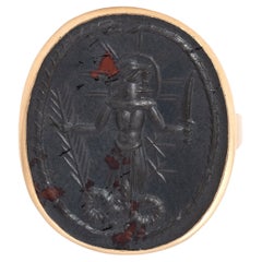 Bague d'homme en intaille magique romaine en pierre de sang d'Abraxas 2e-3e siècle A.D.