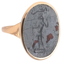 Antique Bloodstone Roman Magical Intaglio Men's Ring of Abraxas 2nd-3rd Century A.D