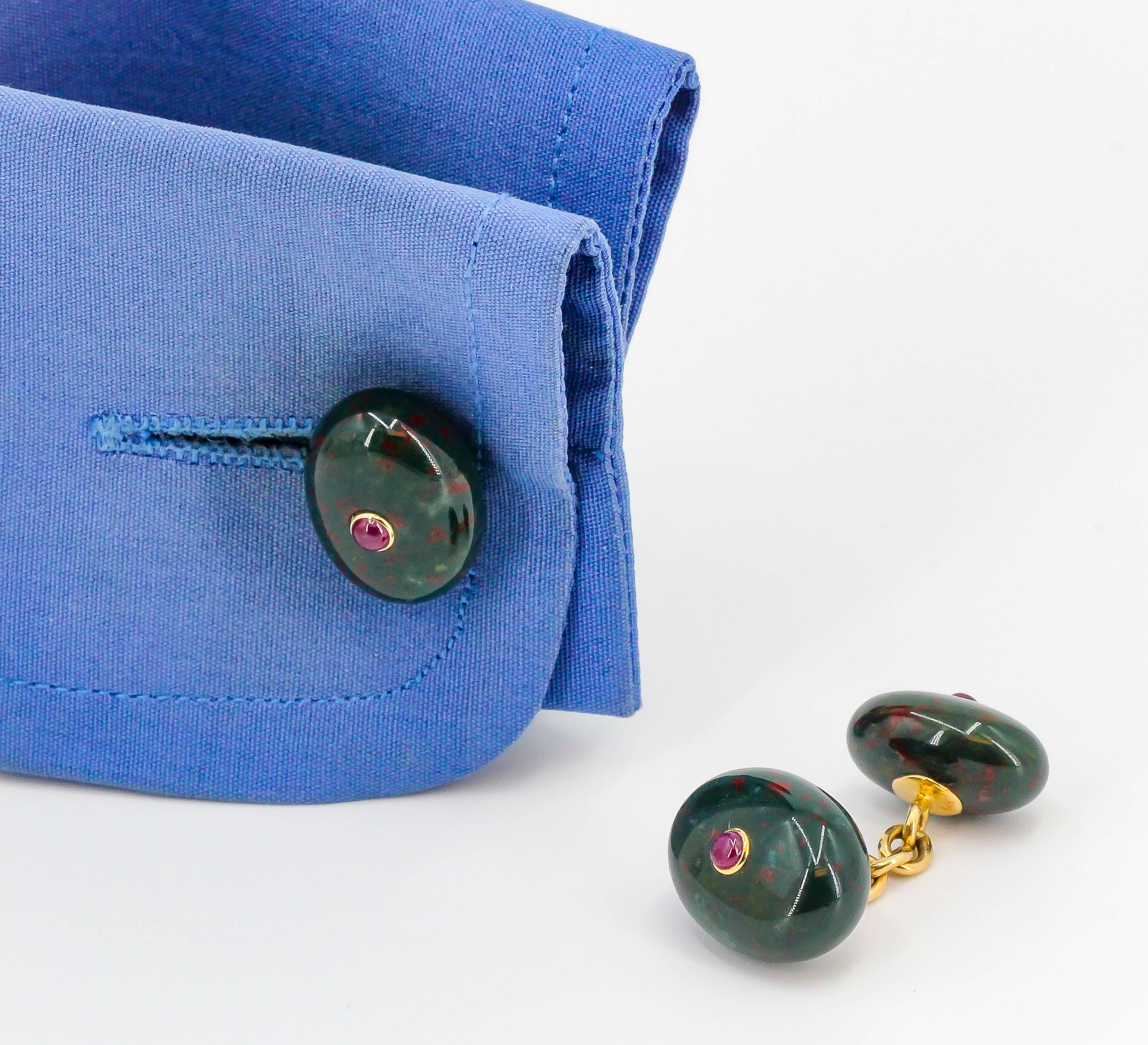 Men's Bloodstone, Ruby and Gold Cufflinks