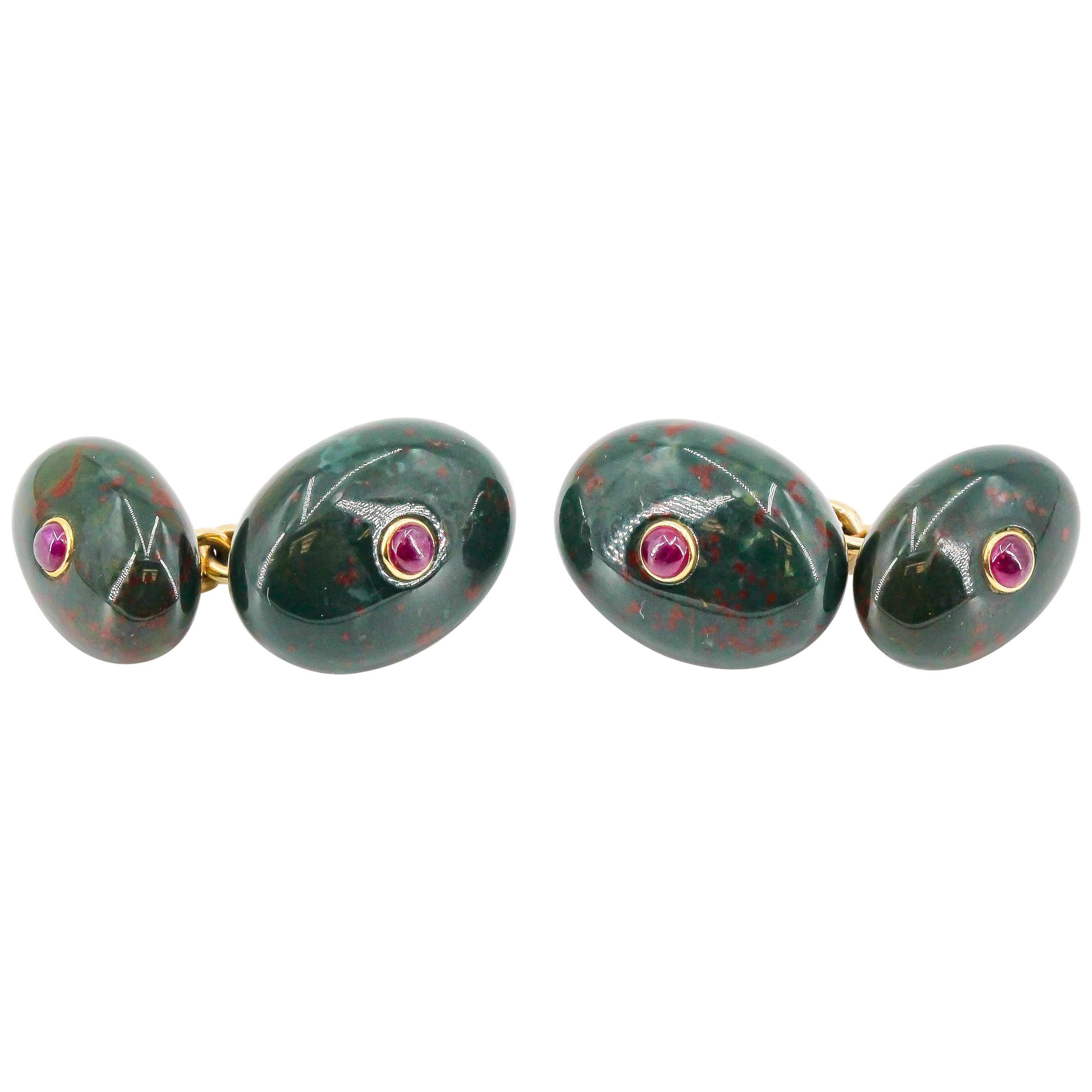 Bloodstone, Ruby and Gold Cufflinks