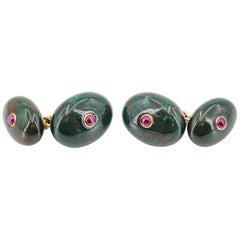 Bloodstone, Ruby and Gold Cufflinks