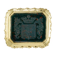 Bloodstone Yellow Gold Carved Crest Cocktail Ring