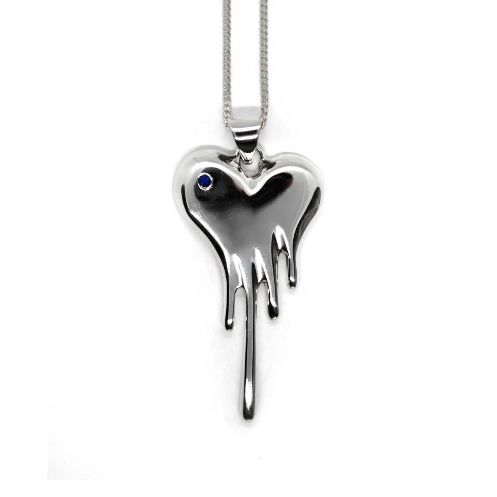 Brilliant Cut Bloody Heart medium size with Sapphire made in Sterling Silver For Sale