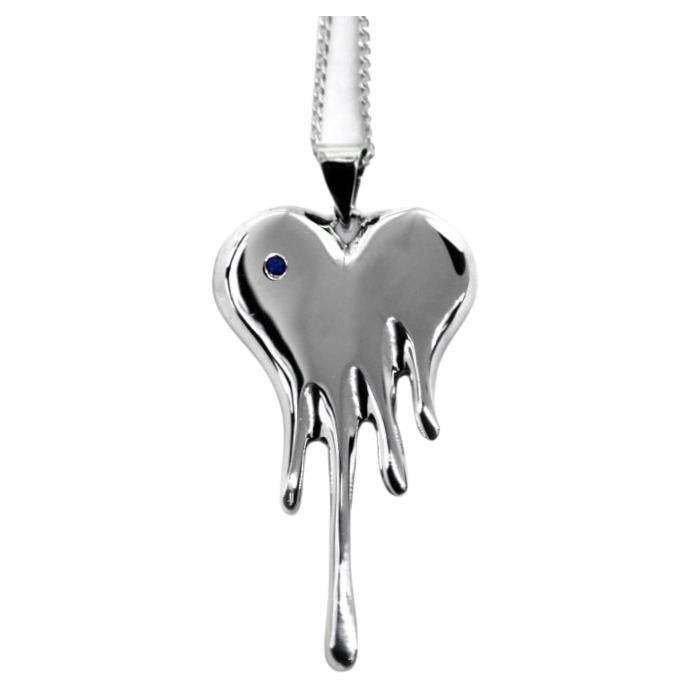 Bloody Heart medium size with Sapphire made in Sterling Silver For Sale