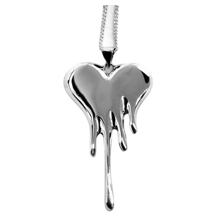 Bloody Heart Necklace made in Sterling Silver For Sale