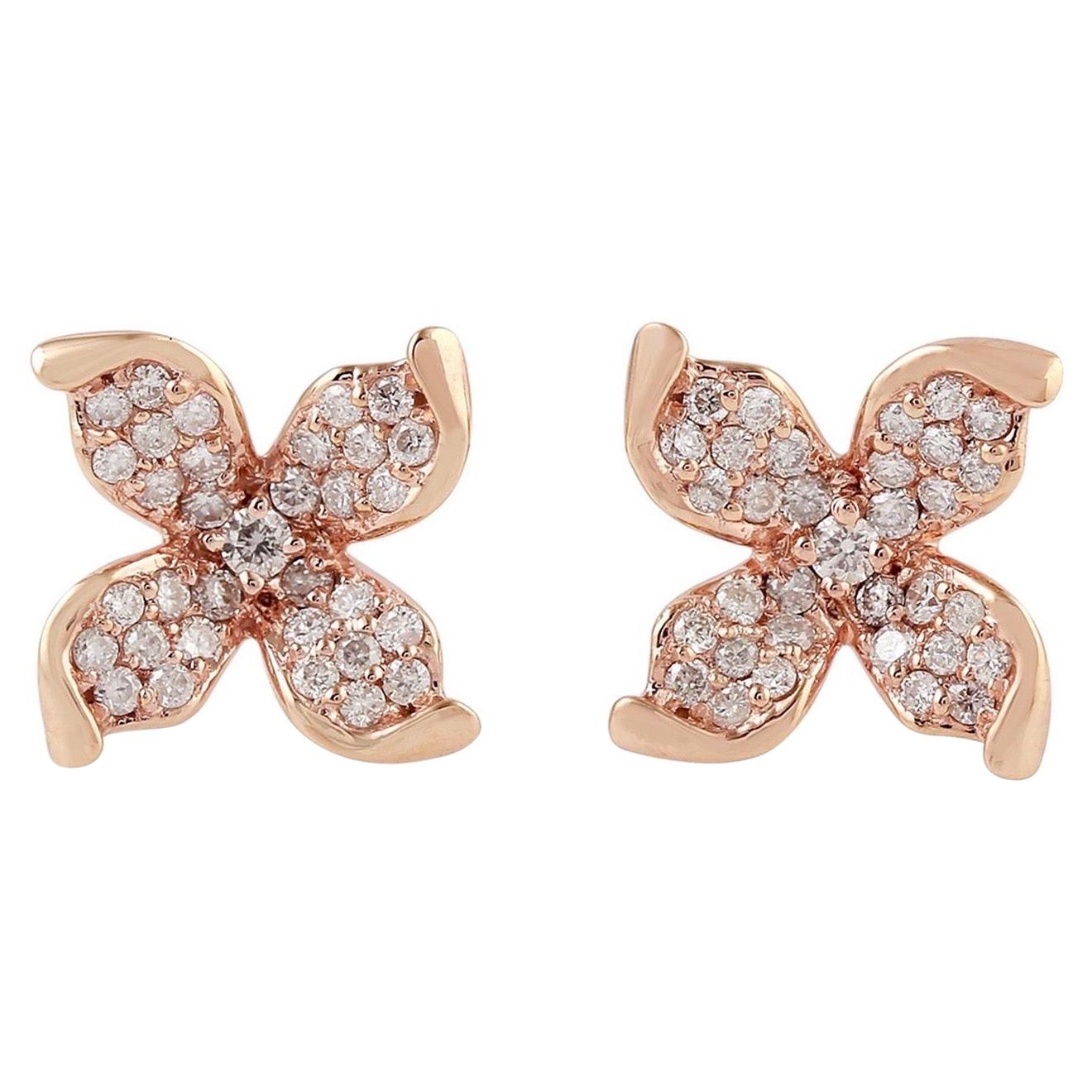 Single Cut Bloom 18 Karat Gold Diamond Earrings For Sale