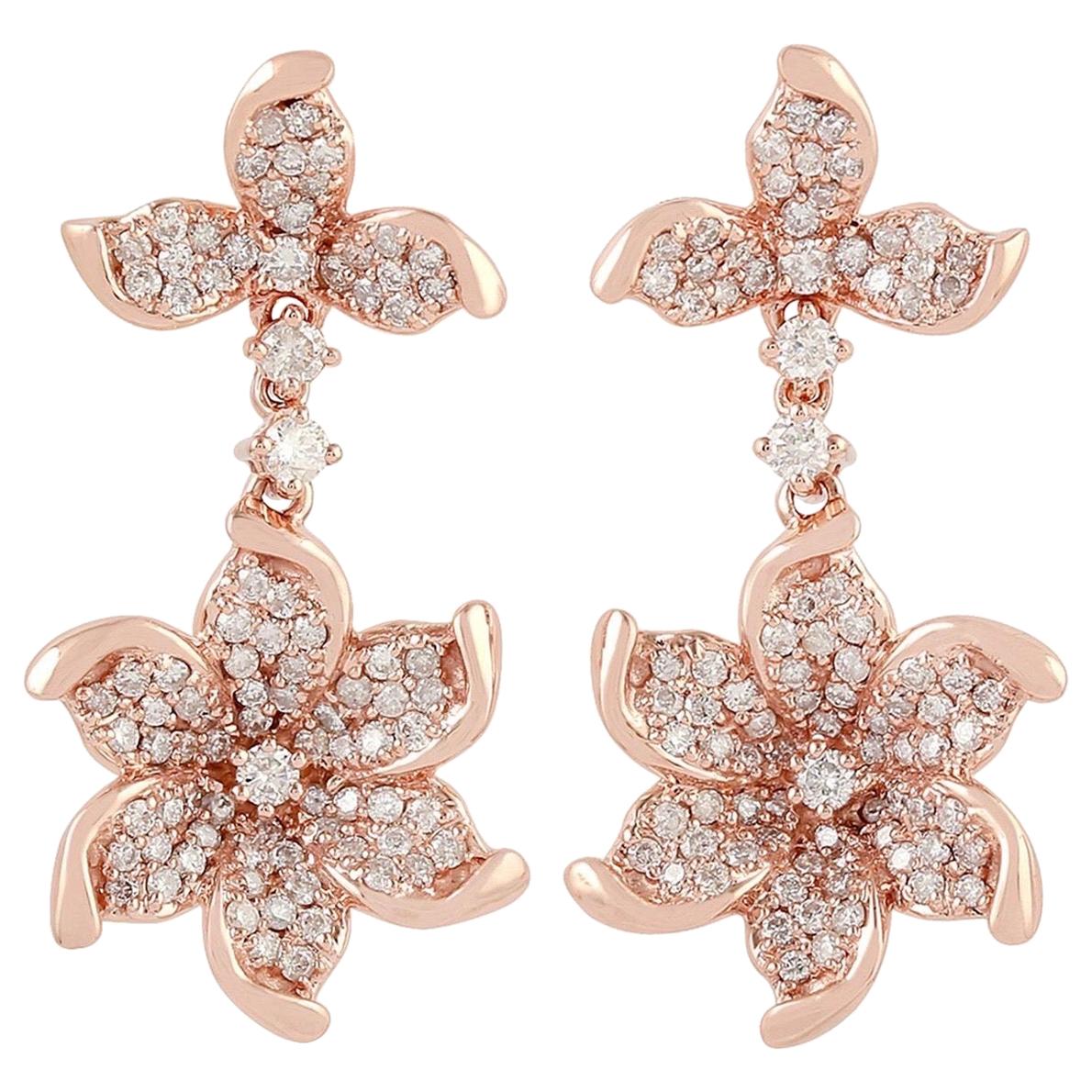 Bloom 18 Karat Gold Diamond Earrings For Sale