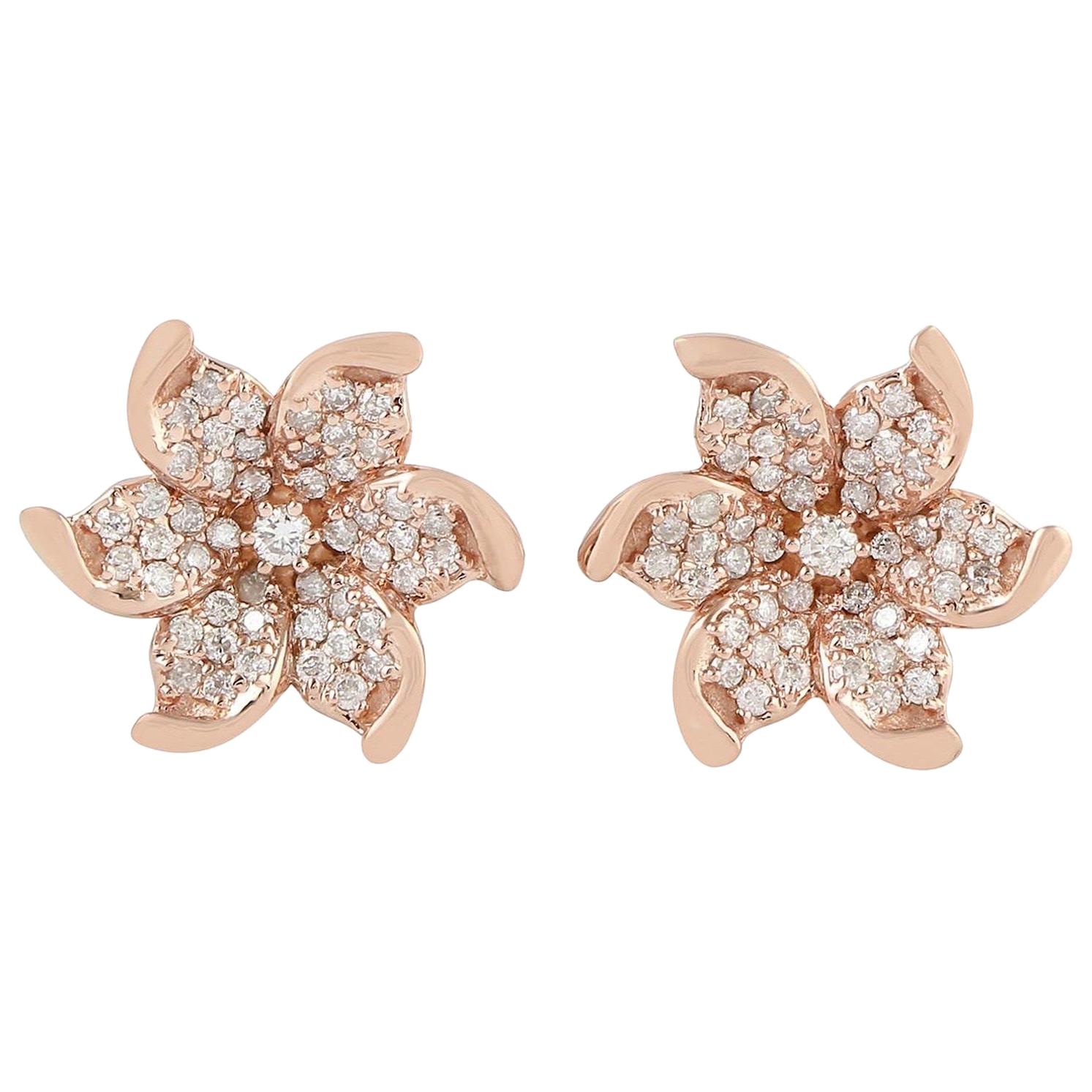 Bloom 18 Karat Gold Diamond Stud Earrings For Sale