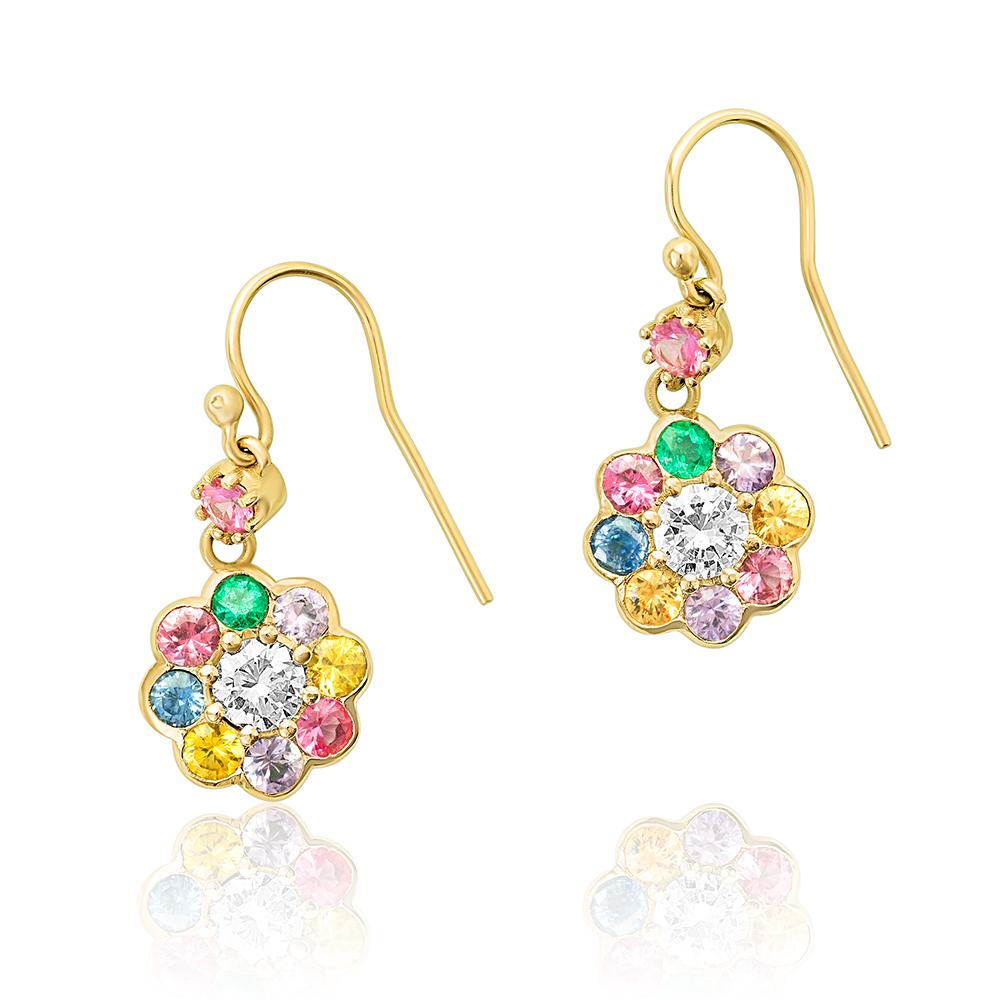 Taille brillant Boucles d'oreilles fleurs en or 18ct en vente
