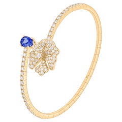 Bloom Blue Sapphire and Diamond Open Spiral Bangle in 18k Yellow Gold