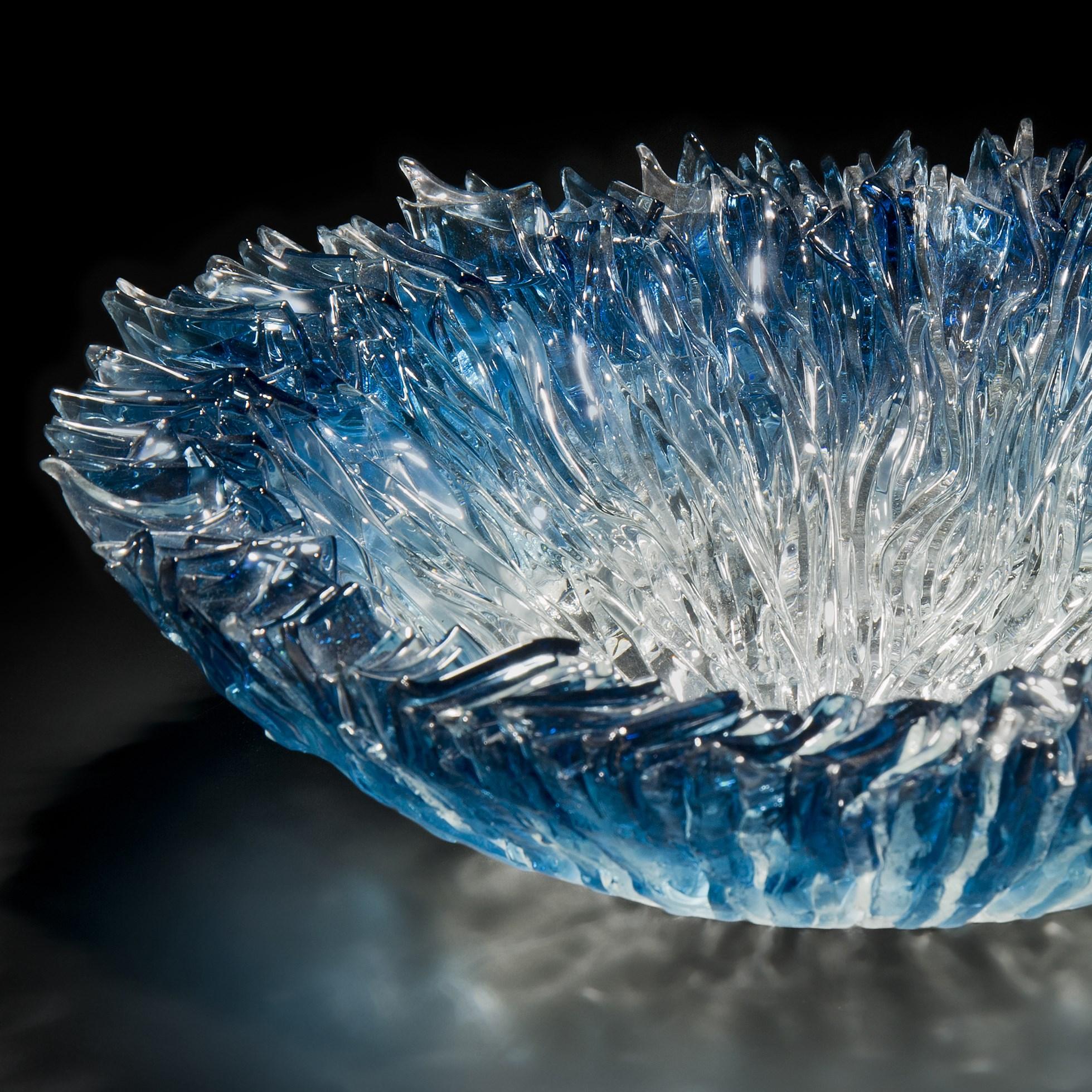 Organic Modern Bloom Bowl in Aqua, Glass Textured Sculptural Centrepiece by Wayne Charmer