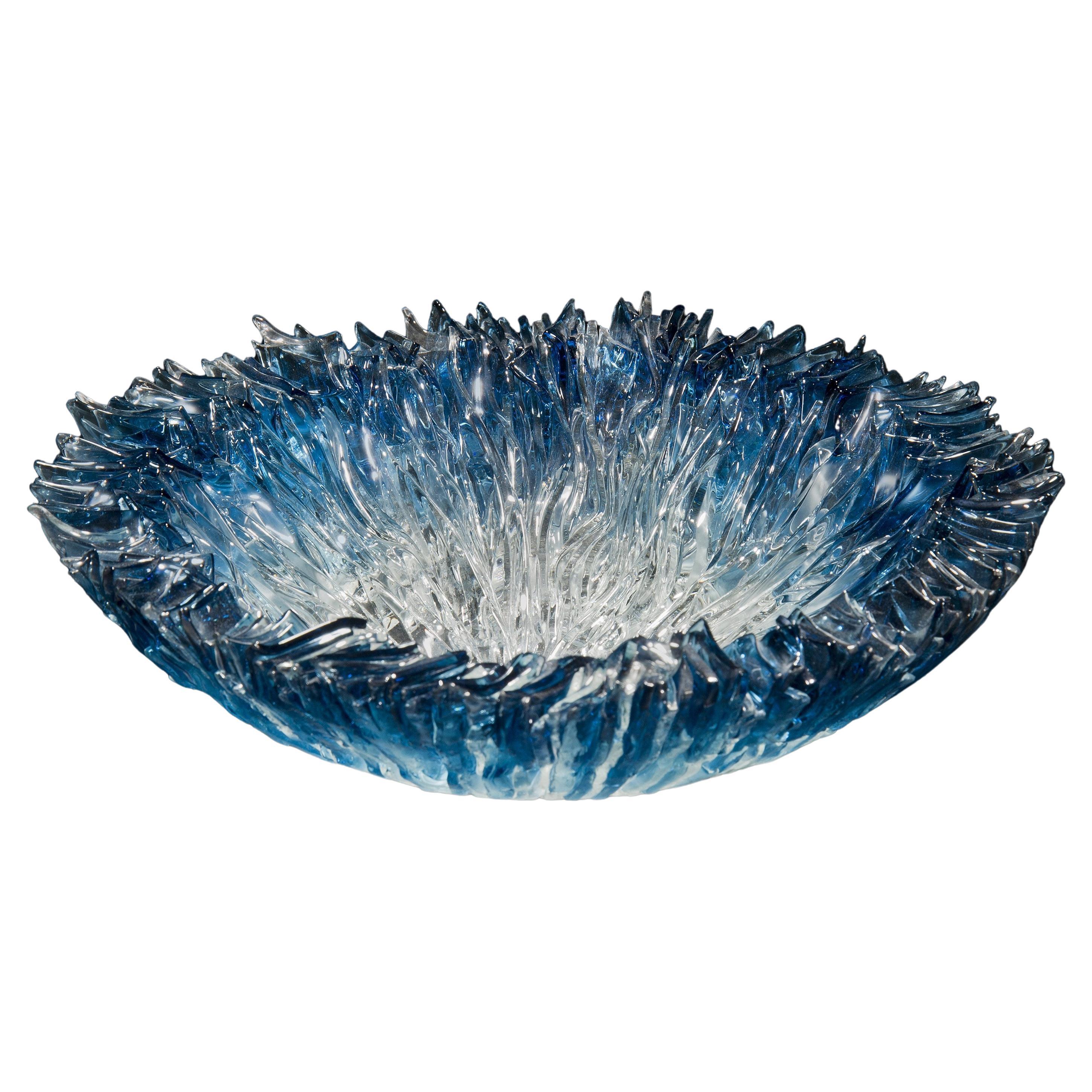 Bloom Bowl in Aqua, Glass Textured Sculptural Centrepiece by Wayne Charmer