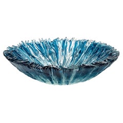 Bloom Bowl in Aqua, a textured fused glass bowl / centrepiece by Wayne Charmer