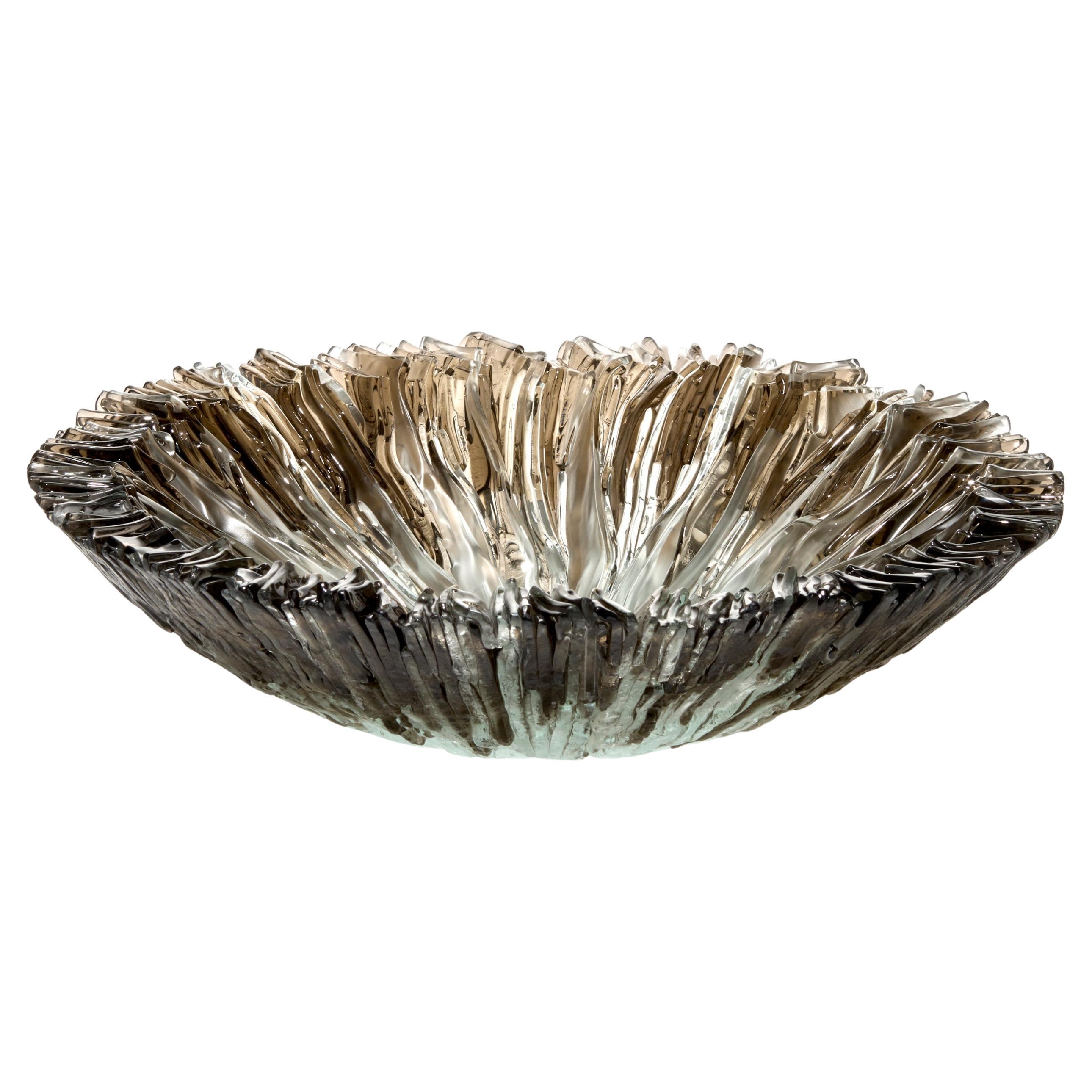 Schale Bloom in Bronze, eine Schale aus geschmolzenem Glas von Wayne Charmer