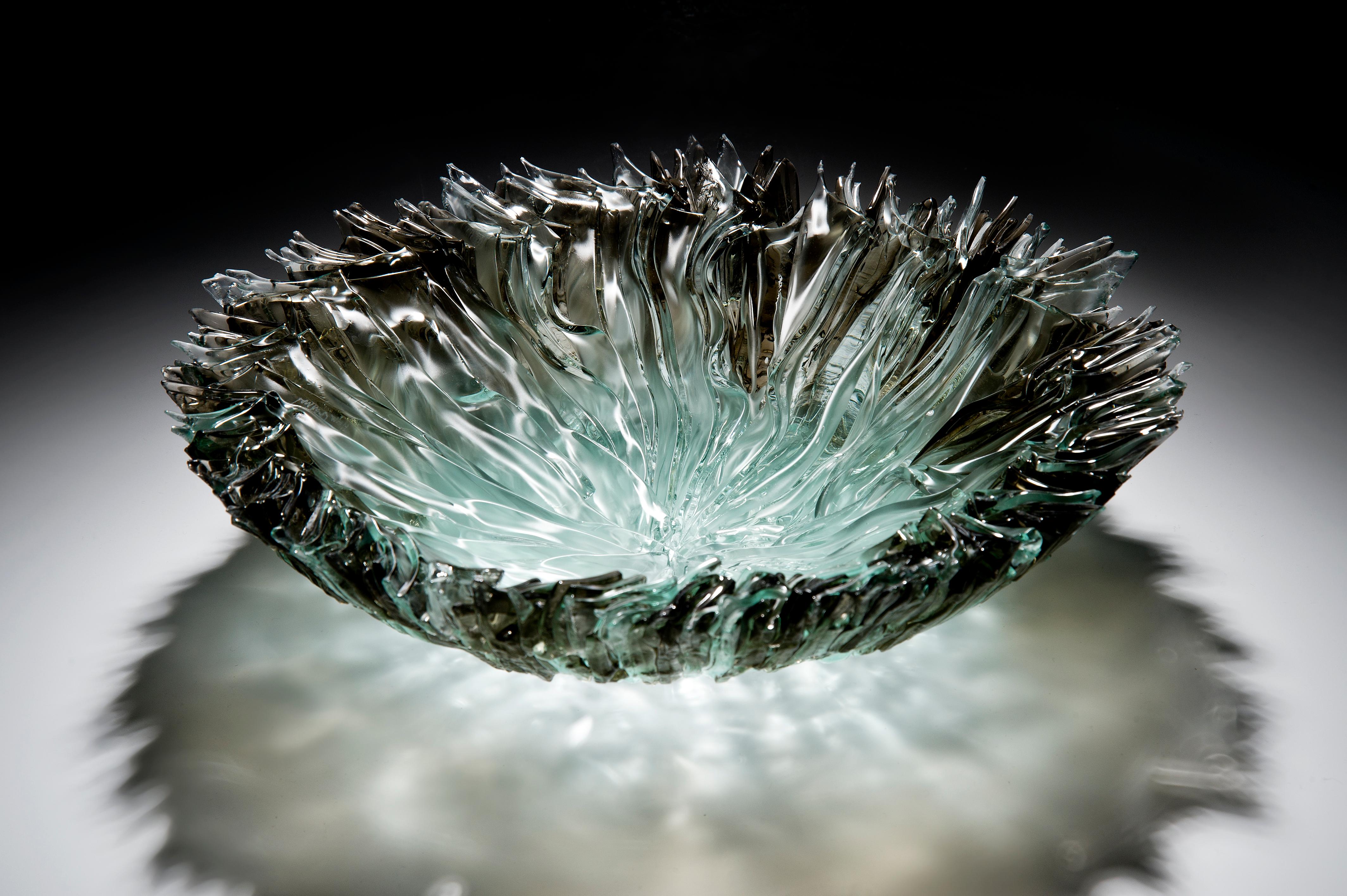 Contemporary Bloom Bowl in Bronze, a bronze and clear glass centrepiece by Wayne Charmer