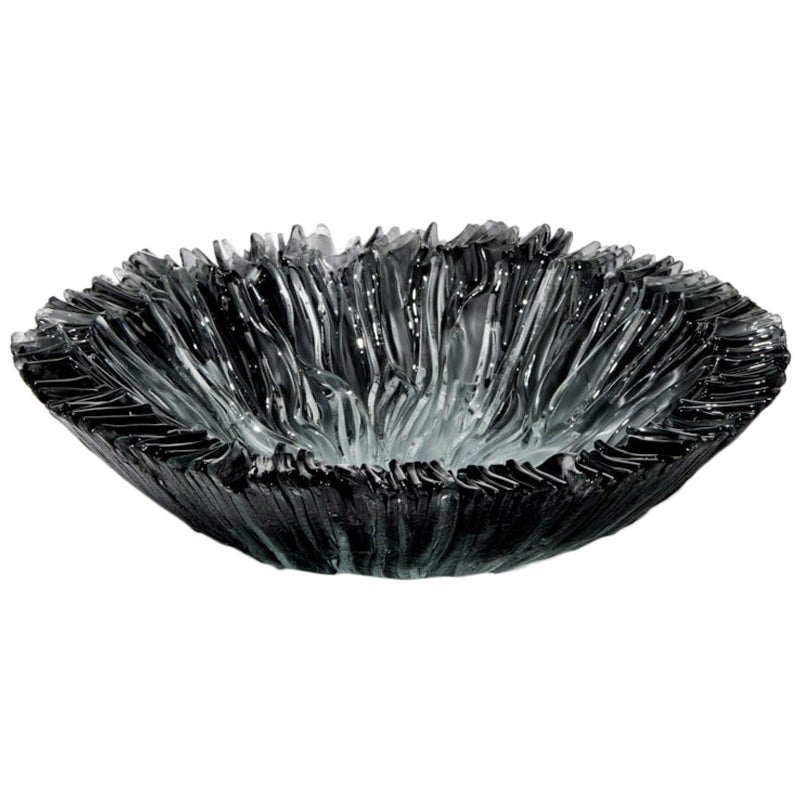 Bloom Bowl in Grey, a clear 
grey fused glass centrepiece by Wayne Charmer