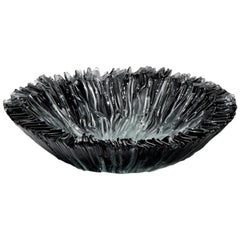 Bloom Bowl in Grey, a clear 
grey fused glass centrepiece by Wayne Charmer