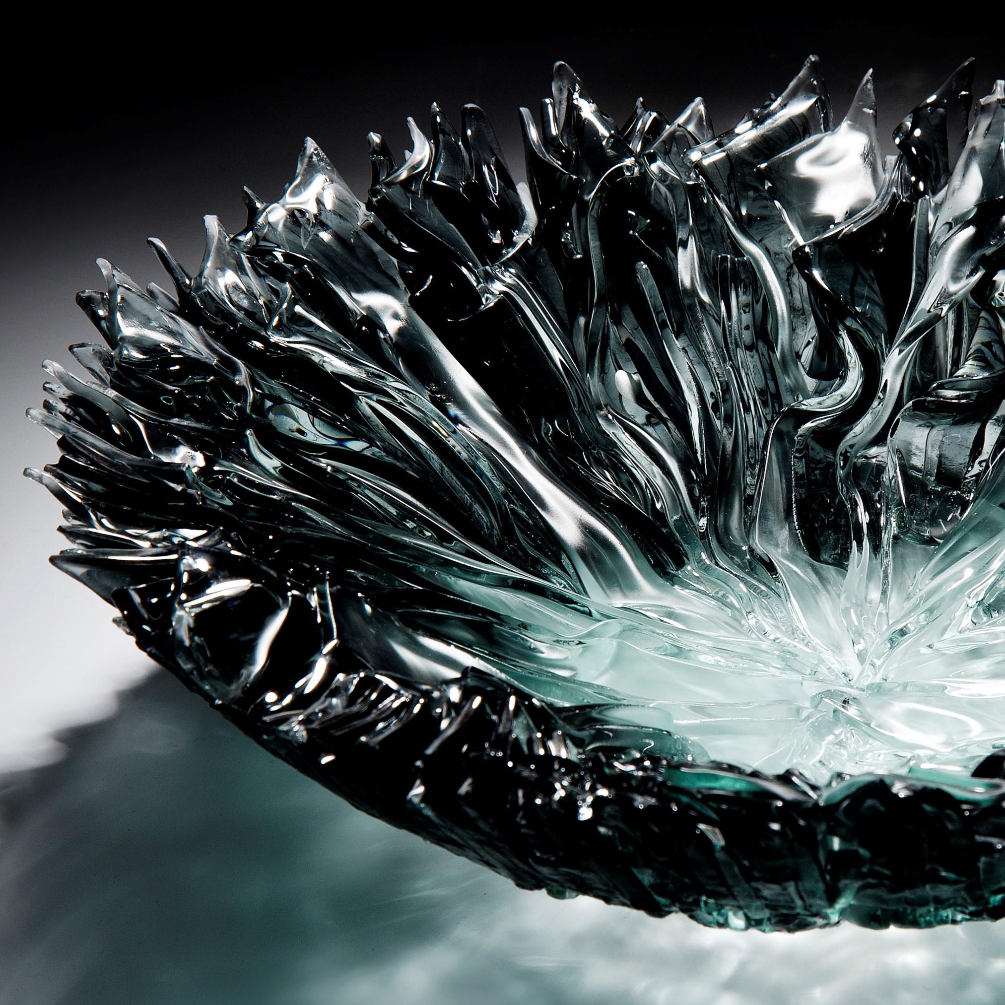 Organic Modern Bloom Bowl in Grey, Glass Textured Sculptural Centrepiece by Wayne Charmer For Sale