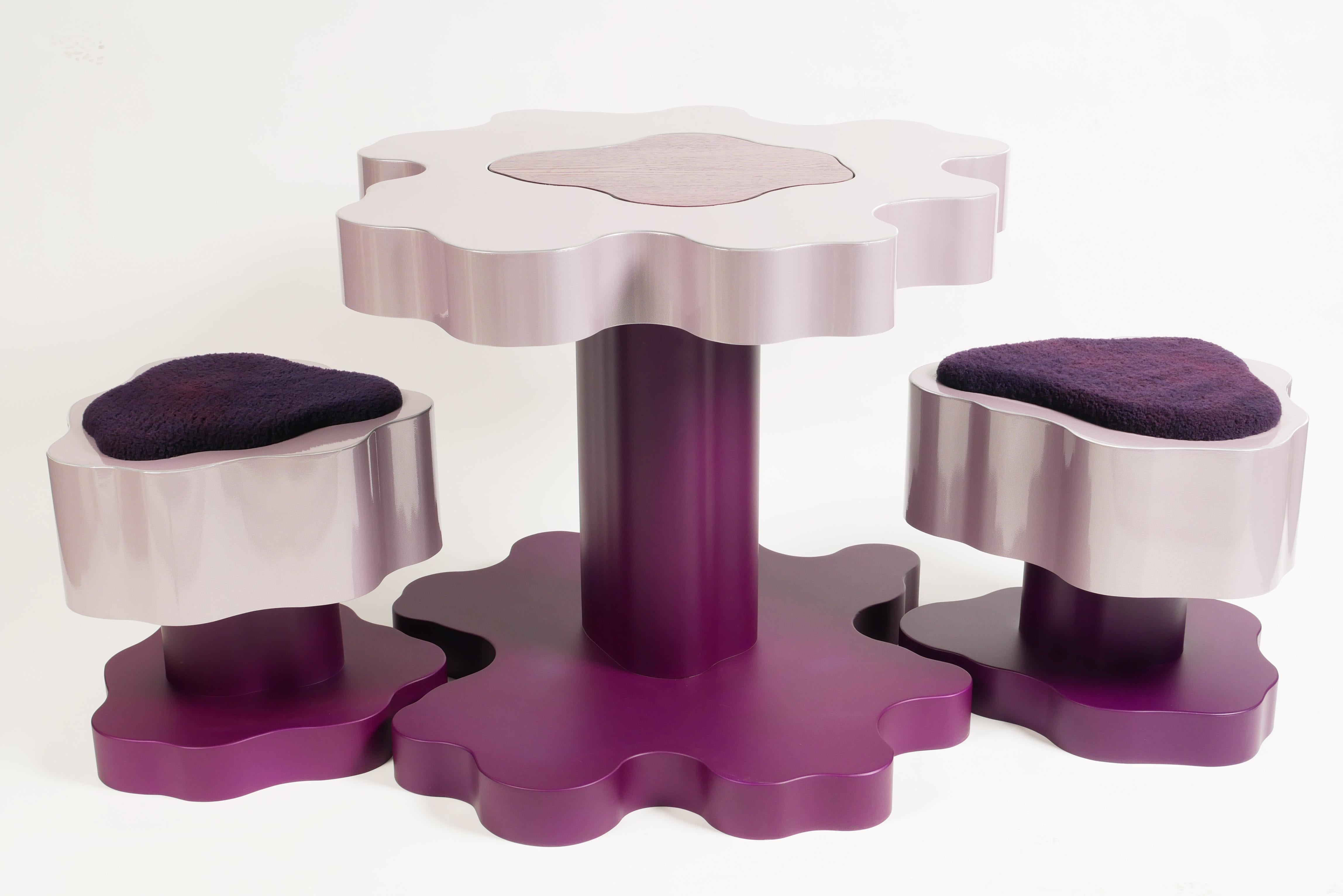 American Bloom Cafe Set by Bert Furnari, Retro Powder-Coated Aluminum Table and Stools For Sale