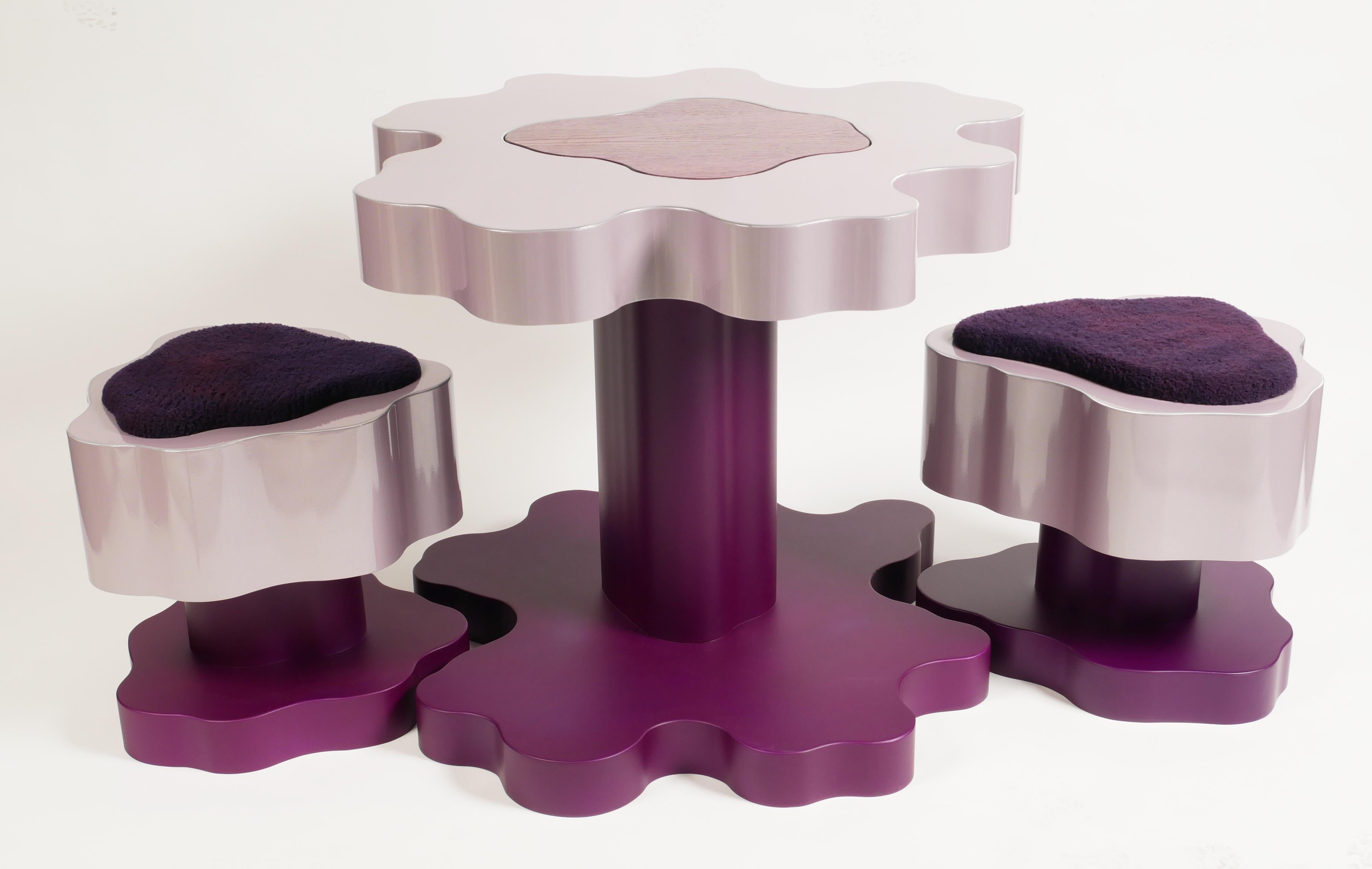 Contemporary Bloom Cafe Set by Bert Furnari, Retro Powder-Coated Aluminum Table and Stools For Sale